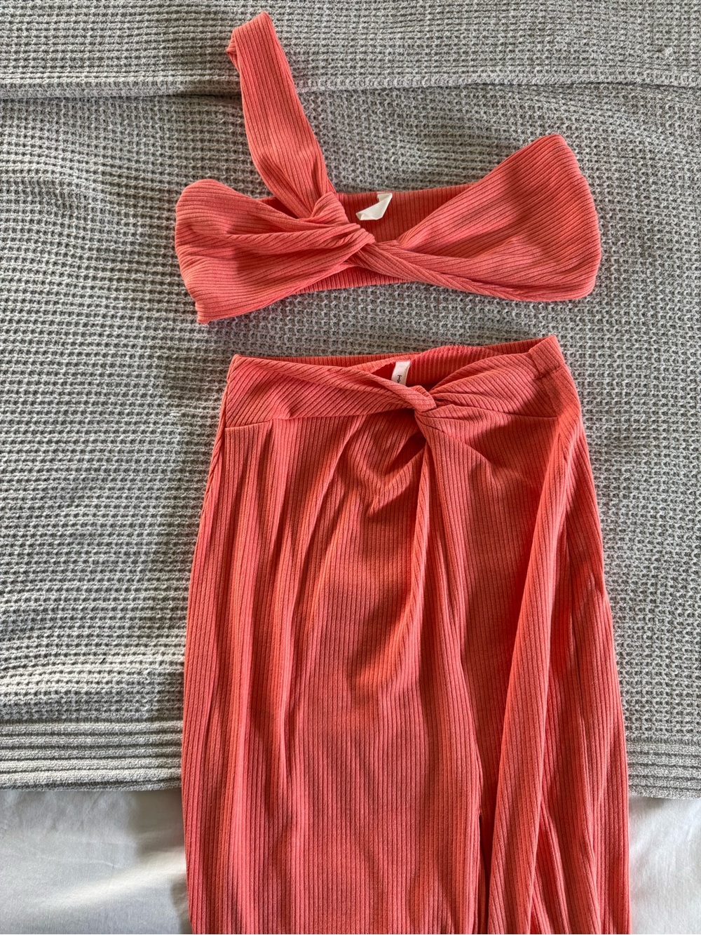 Vici Ribbed Coral Midi Skirt + Top